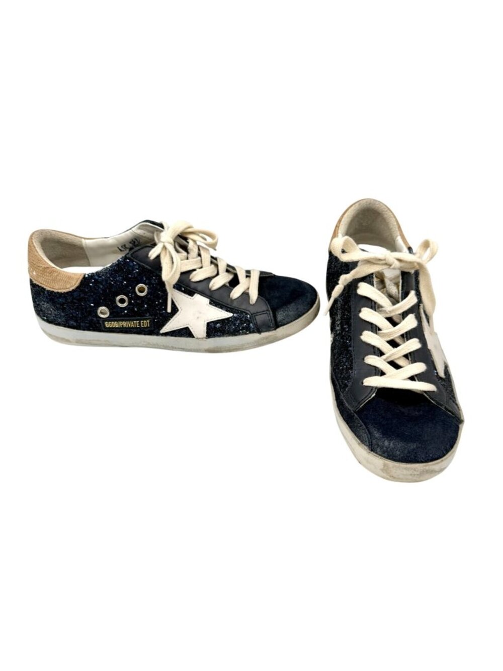 Golden Goose Superstar Navy Glitter with Tan Snake Skin Back and White Star - SI